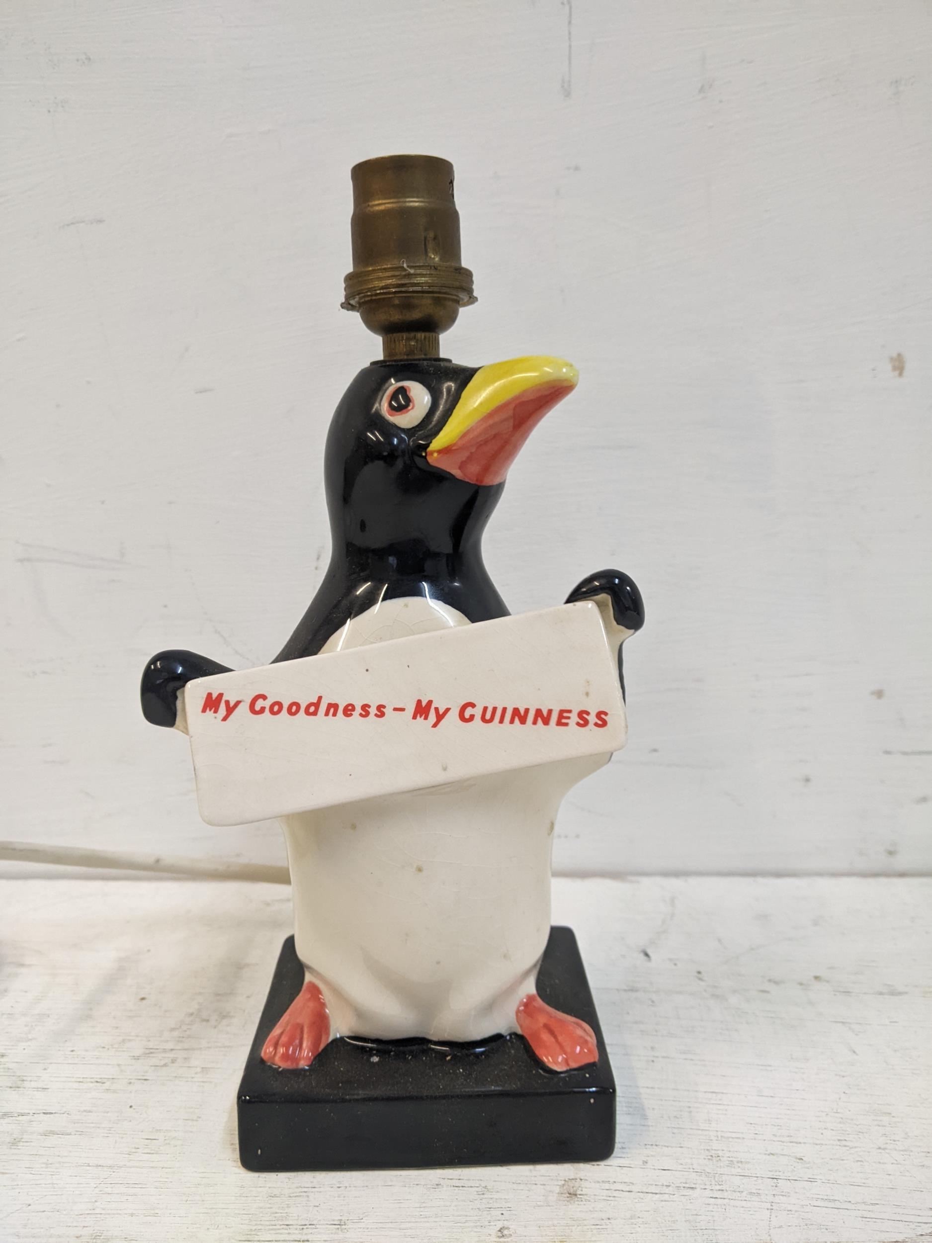 A Carlton ware Guinness advertising lamp in the form of a Penguin My Goodness - My Guinness