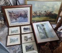 Pictures to include a view of Marlow gauche, reprinted photographs and two horse related prints