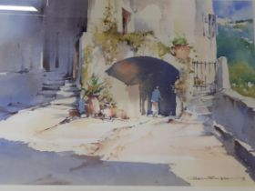 Alan Simpson - On the Mud, Pin Mill, a watercolour, 52cm x 35cm, signed lower right hand corner,