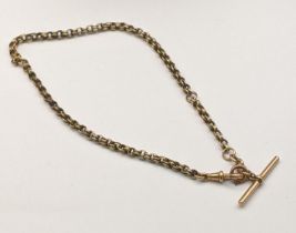 A gold plated chain with a 9ct gold T bar and clasp Location: