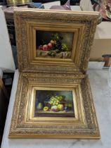 Two still life studies of fruiting vines and other - oil on board, signed Bubarnik (Andreas Gyula