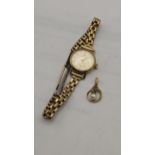 A Certina 9ct gold ladies manual wind wrist watch on a gold plated bracelet, together with a 9ct