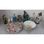 A mixed lot of Oriental items to include a Chinese turquoise glazed duck, Japanese Imari plate and