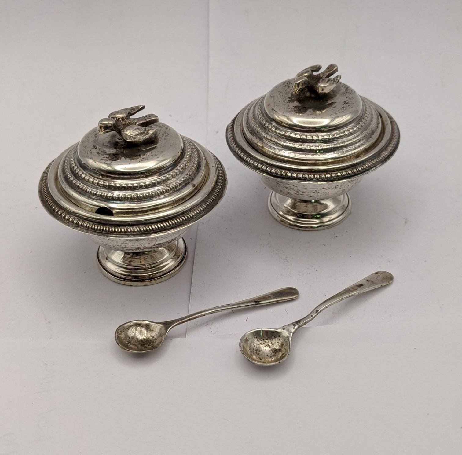 White metal to include an engine turned design lidded box, together with a pair of white metal - Image 3 of 3