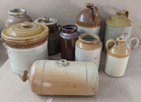 A collection of stoneware to include flagons and a Grosvenor crockpot Location: