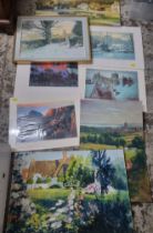 John Chamberlain - a group of framed and unframed landscape oil paintings and prints to include