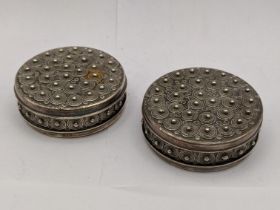 A pair of North African trinket boxes, stamped 900, total weight 177.2g Location: