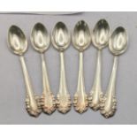 Six Danish silver teaspoons stamped 925, total weight 113.6g Location: