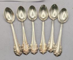 Six Danish silver teaspoons stamped 925, total weight 113.6g Location: