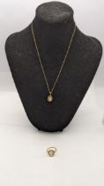 A 9ct gold cameo ring and a 9ct gold cameo chain link necklace 3.5g Location: