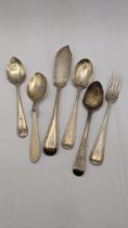 Mixed silver to include various teaspoons, one hallmarked London 1819, along with a silver fish