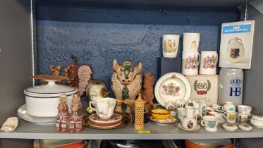 A mixed lot to include Royal commemorative china Goss, models of mythical beasts and other items