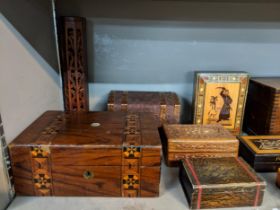 A collection of wooden boxes to include Oriental style and decorative storage and trinket boxes