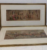 A pair of George Cattermole watercolours, one of a man on horseback, and the other an interior scene