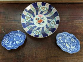 Late 19th century Japanese Imari charger and two blue and white dishes Location: