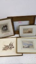 Pictures to include Kurk Meyer Eberhardt two deers print, C H Fry Ye Old Bell Hotel, Hurley, E H