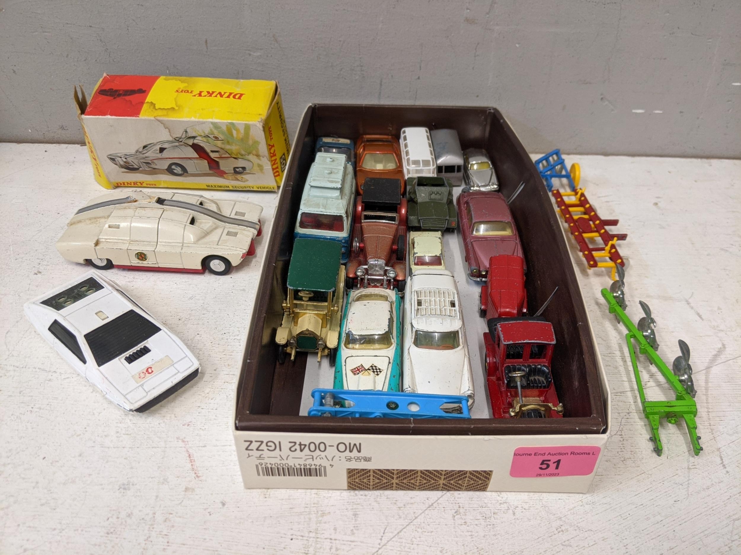 Assorted Corgi and Dinky toys to include a boxed Dinky Maximum security vehicle, A Corgi 007 Lotus