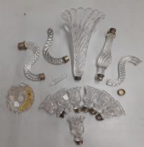 A quantity of 20th Century glass epergne/chandelier replacement accessories originally used for a