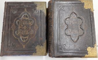 Books-Two antiquarian family bibles with ornate gilt bracket corners, one dated 1878 with Matthew