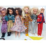 Six 1980's Sindy dolls stamped 033055X to the rear of the neck wearing clothing and footwear