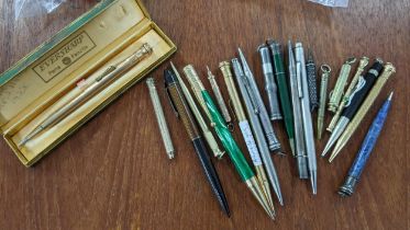 Various mechanical pencils, some are sterling silver and yellow metal brands to include Morden,