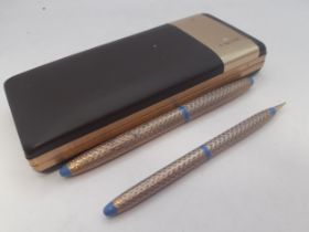 Lady Sheaffer Skripsert fountain pen and ballpoint pen in a gold and pale blue design housed in a