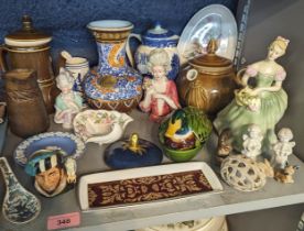 A mixed lot to include a Michael Caugant ceramic duck A/F, Royal Doulton Clarissa figure, mixed