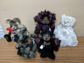 A collection of five Charlie Bears, Hush CB161688, Pooch CB6470090, Mabel CB15136, Fidget