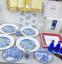 Christmas related ceramics and glassware to include Villeroy & Boch Naif Christmas plates, a cake