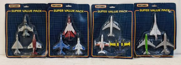 Four Matchbox super vale packs each containing three planes to include US Airforce fighter jet, a