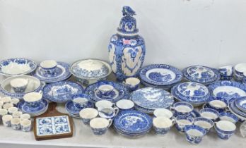 Blue and white ceramics to include Olde Alton Ware dinner service, Burleigh ware Willow pattern