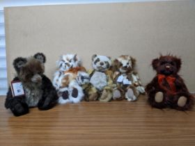 A collection of five Charlie Bears, Shush CB161685, Tatty CB6470070, Tickle CB630310D, Fluff