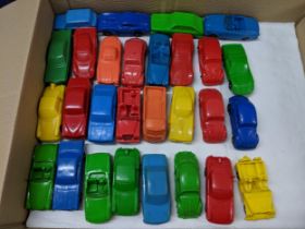 1960s and 70s vinyl / rubber Miniflex cars and commercial vehicles to include a Mercury, Porsche,