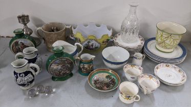 A mixed lot to include 19th century Pratt ware, Staffordshire twin handled frog ring and other items