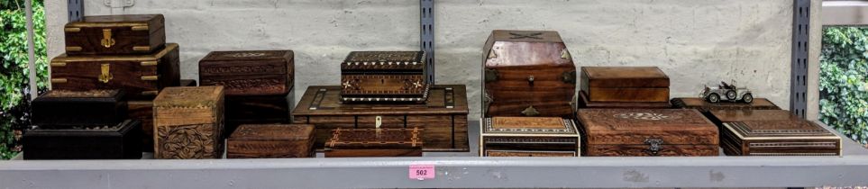 Twenty one wooden boxes to include one mounted with a car and other decorative boxes Location: