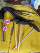 Ethnographica to include a New Guinea wooden hair pen, African wooden handled fly whisk, and