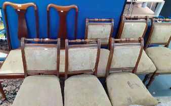 A set of 6 Victorian walnut dining chairs together with two early 20th century high backed