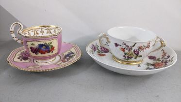 A Hadley Worcester 19th century cabinet cup and saucer together with a continental Chelsea style cup