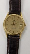 An Omega Seamaster gents quartz gold plated wristwatch with original strap and buckle Location: