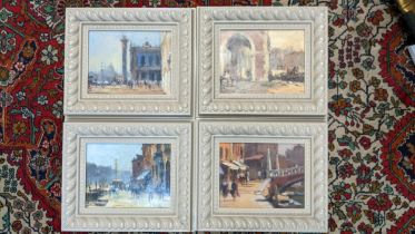 A set of four oil painting views of Venice in grey moulded frames Location: