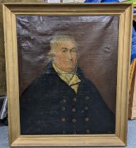 An early 19th century oil on canvas portrait of William Buttle Esquire, 73cm x 60cm, framed, with