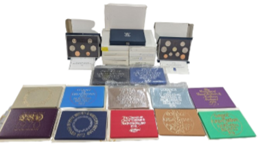 A collection of 23 UK Brilliant uncirculated proof coin sets, compromising of 1970,1972 -1990,