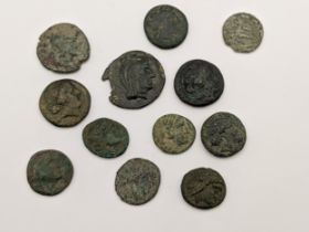 Ancient Greece - A group of twelve bronze coins to include, Thrace, ' Tyche and Lion' Thrace