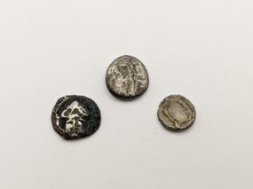 Ancient Greece - A group of three coins to include Istros ' Eagle and Dolphin' 4th century BCE Obol,