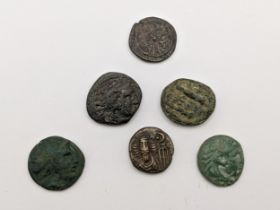 Ancient Greece - A group of six mixed coins to include Macedonian bronze, Head of Herakles in lion