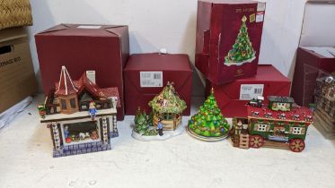Villeroy & Boch Christmas related ceramics comprising three tea light holders, Nostalgic Villages
