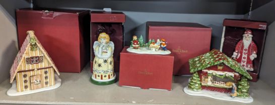 A collection of five Villeroy and Boch boxed Christmas related ornaments to include Christmas