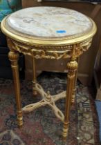 A late 20th century Louis XVI style giltwood occasional table with an inset marble top Location:RAB