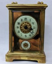 A late 19th/early 20th century brass cased alarm carriage clock together with a reproduction of a