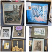 Mixed pictures to include an indistinctly signed 1930's watercolour depicting Rome and others